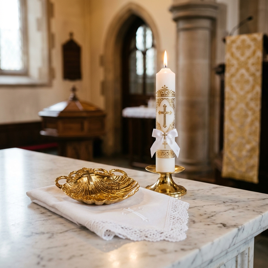 Bebé vestido para bautizo con ropón blanco