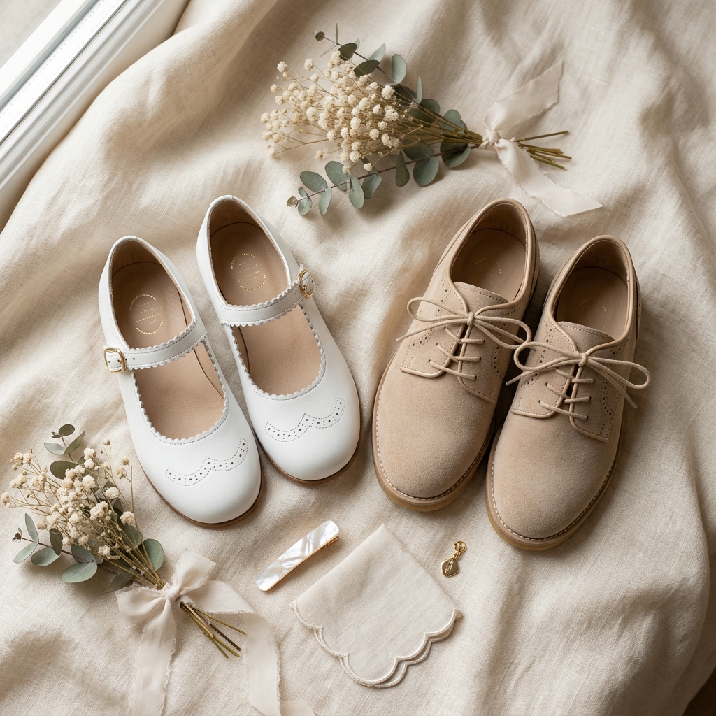 Zapatos blancos elegantes de ceremonia infantil