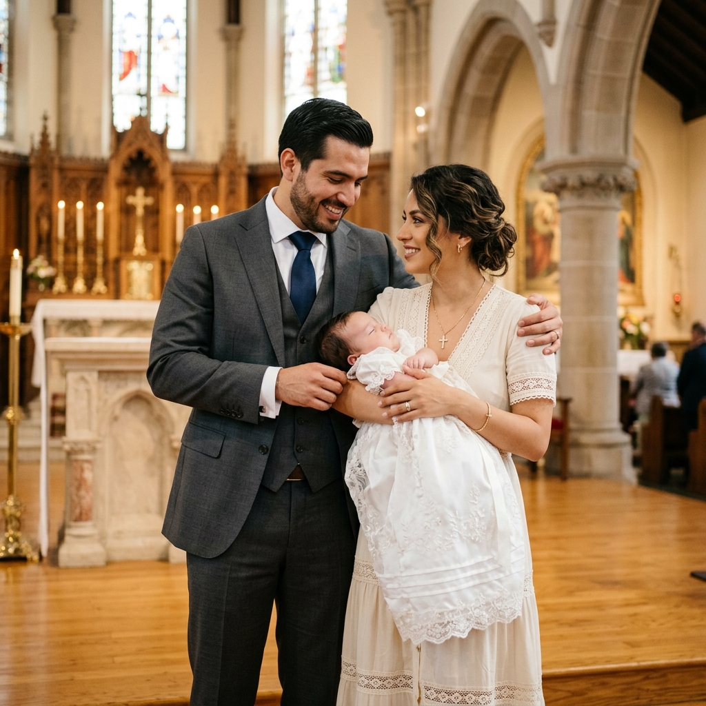 Familia celebrando bautizo