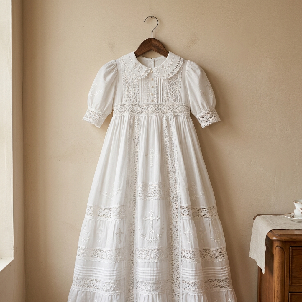 Ropón de bautizo bordado con encaje