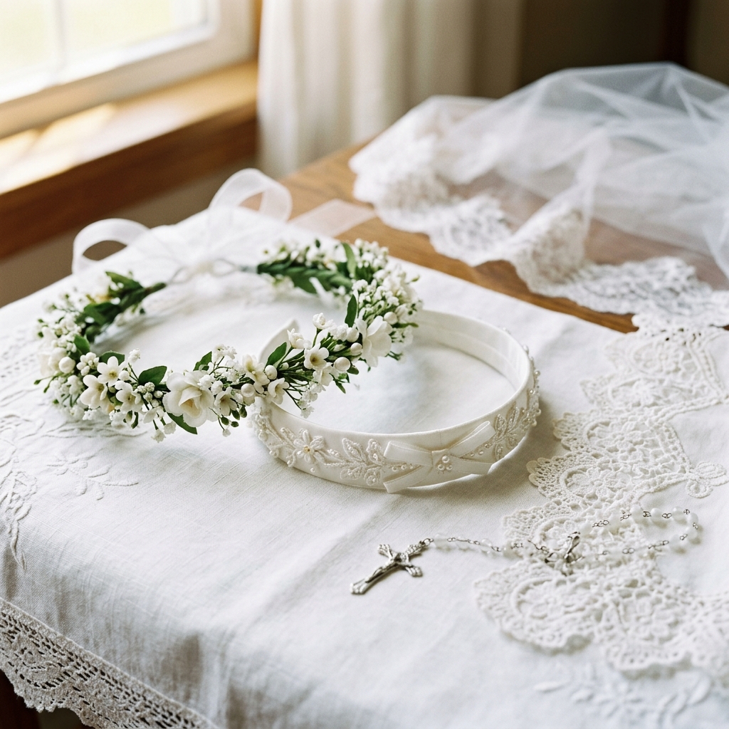 Niña preparándose para primera comunión