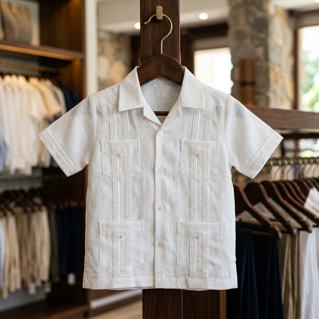 Guayabera blanca elegante para niño